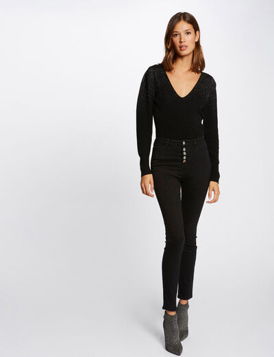 Jeans skinny taille standard boutonn&eacute; noir femme