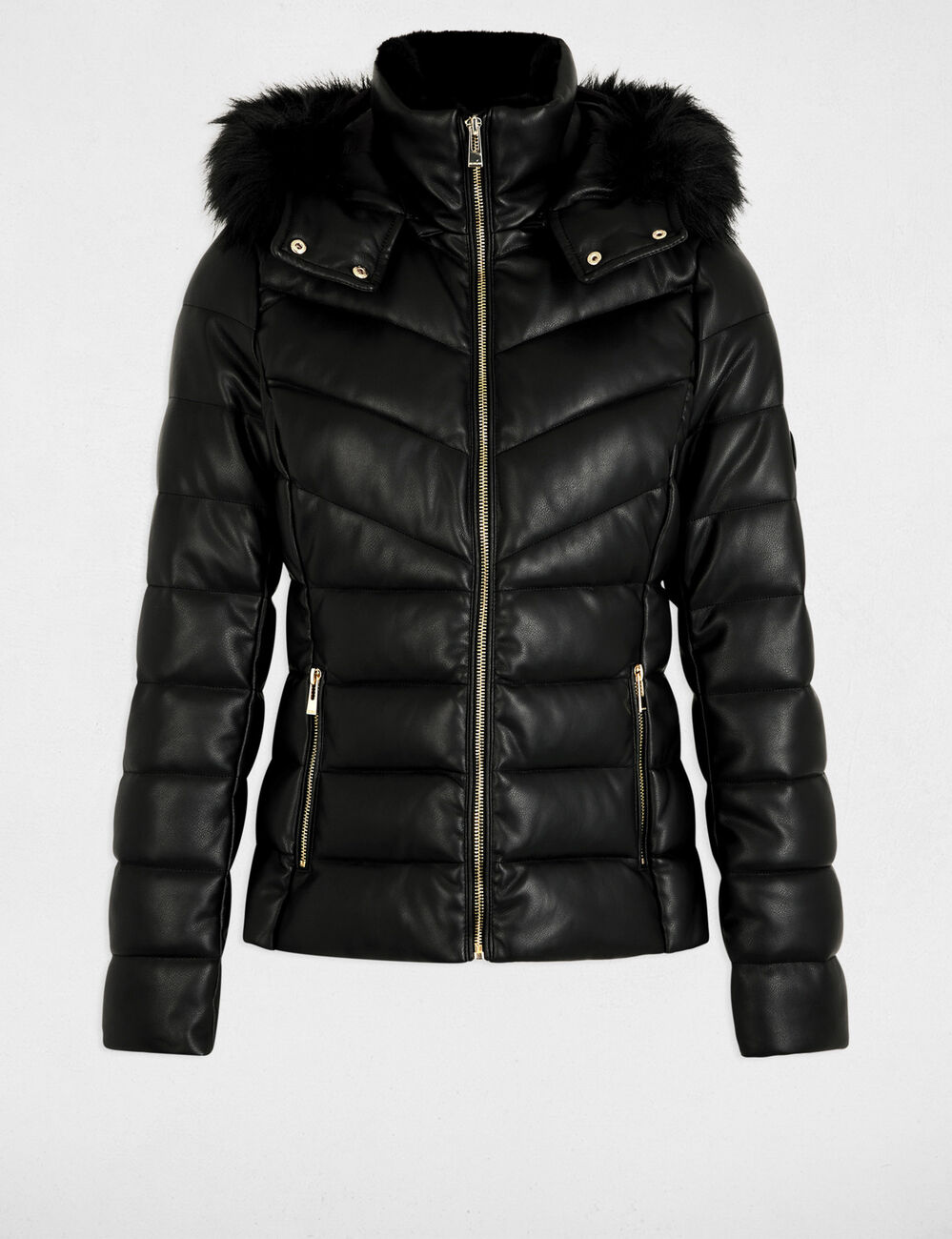 Getailleerde leren look jas zwart vrouw