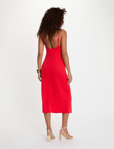 Robe mi-longue bretelles cha&icirc;ne rouge femme