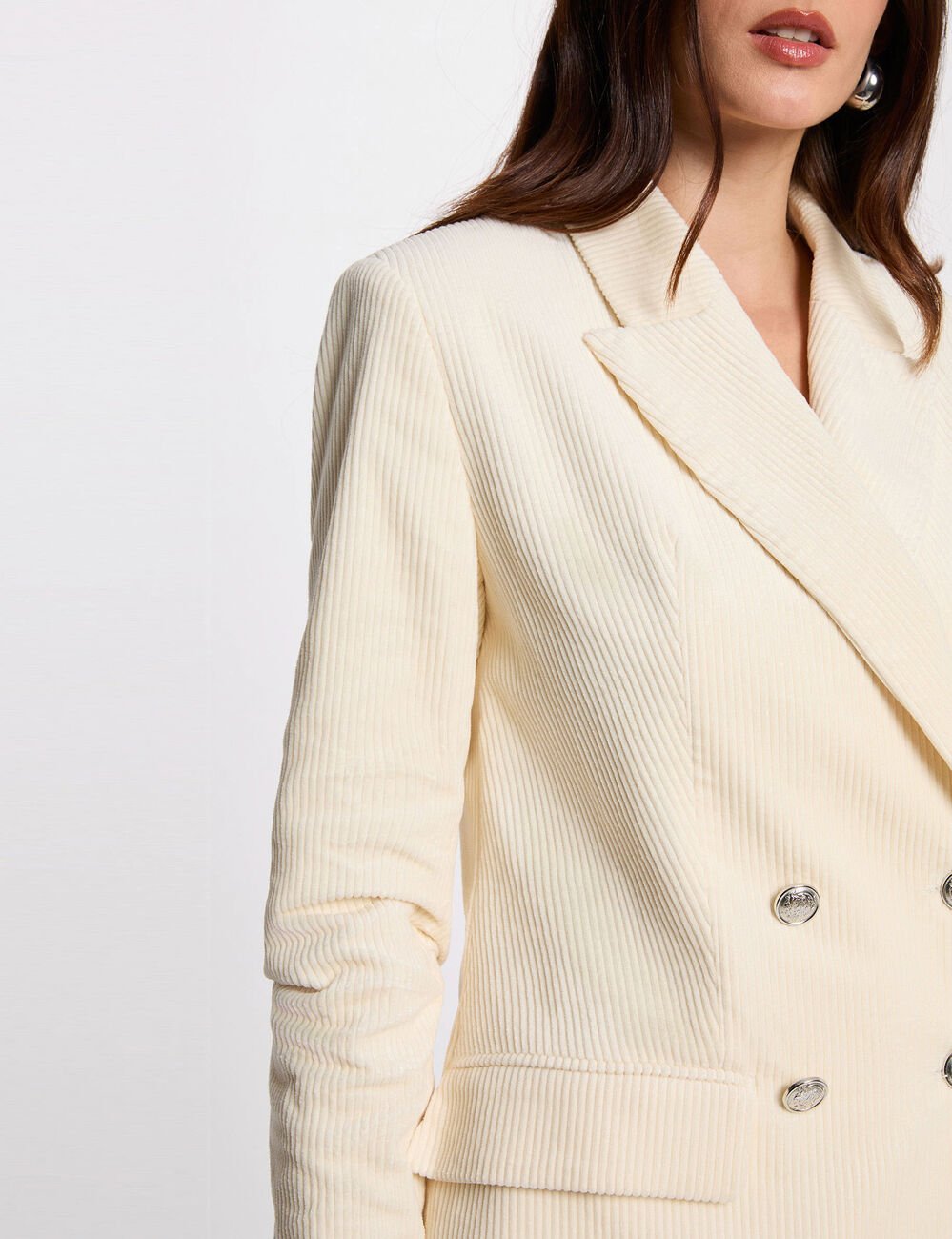 Veste velours col tailleur ecru femme
