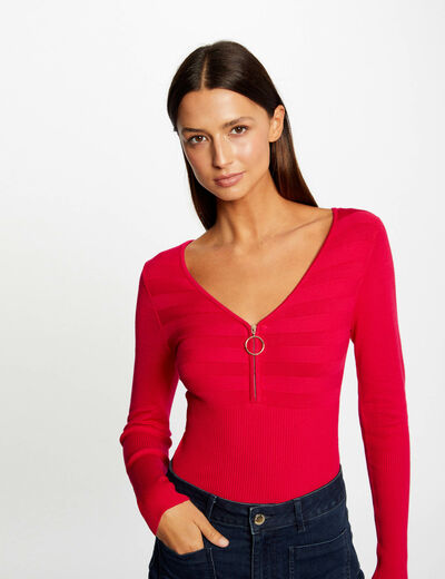 Pull manches longues à détail zippé rose moyen femme