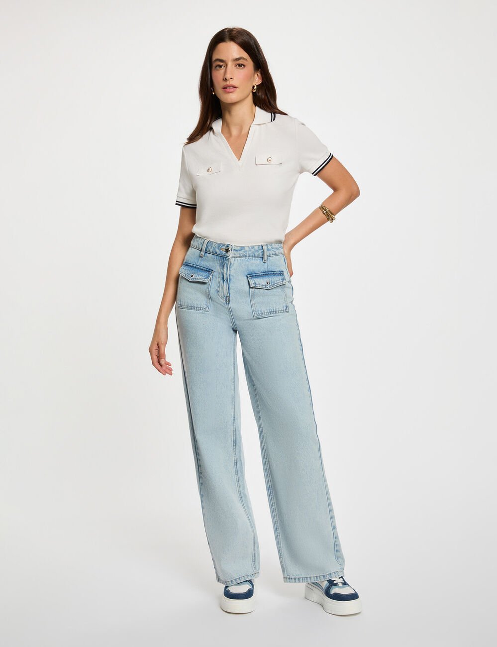 Getailleerd poloshirt helder wit vrouw