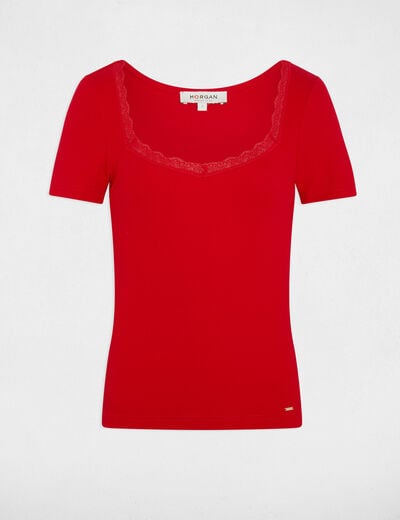 Getailleerd T-shirt met hartvormige hals rood vrouw