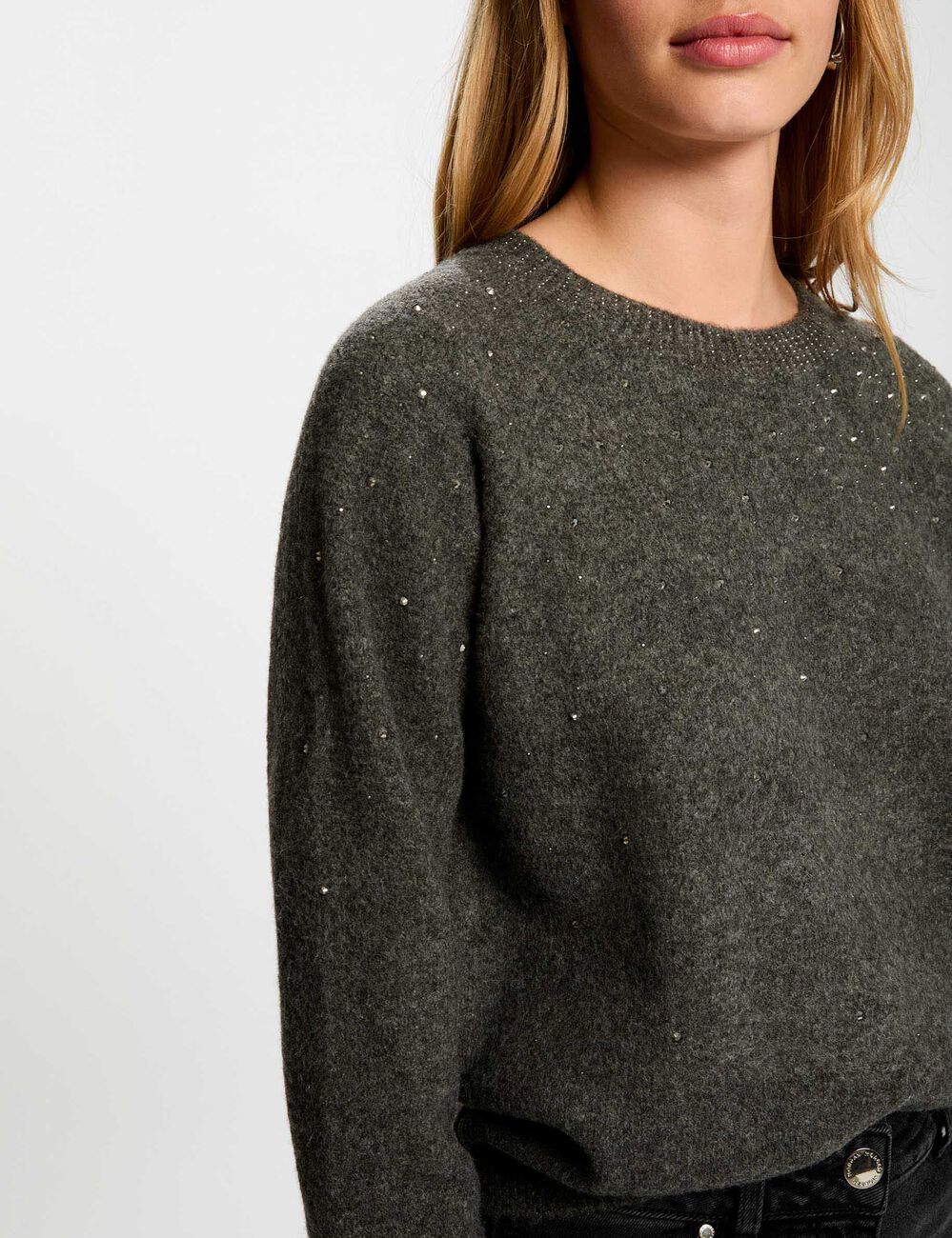 Getailleerde trui met strass donkergrijs vrouw