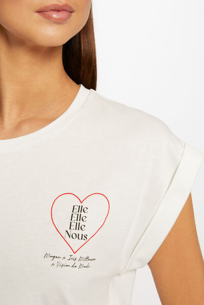 T-shirt met korte mouwen en opschrift ecru vrouw