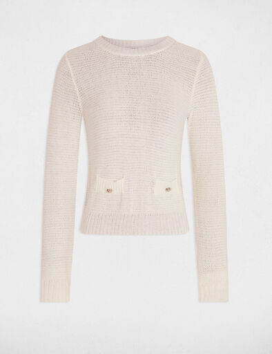 Pull col rond ajouré ivoire femme