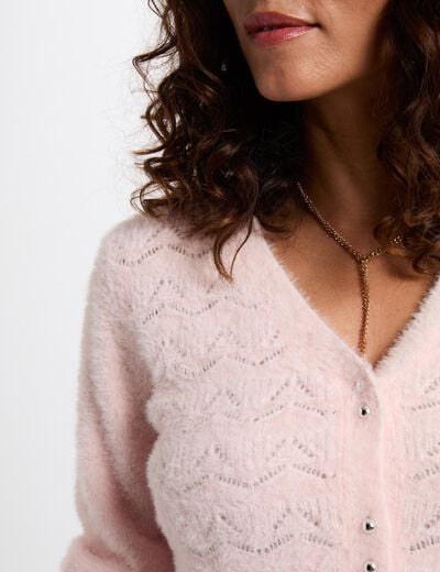 Gilet manches longues rose clair femme
