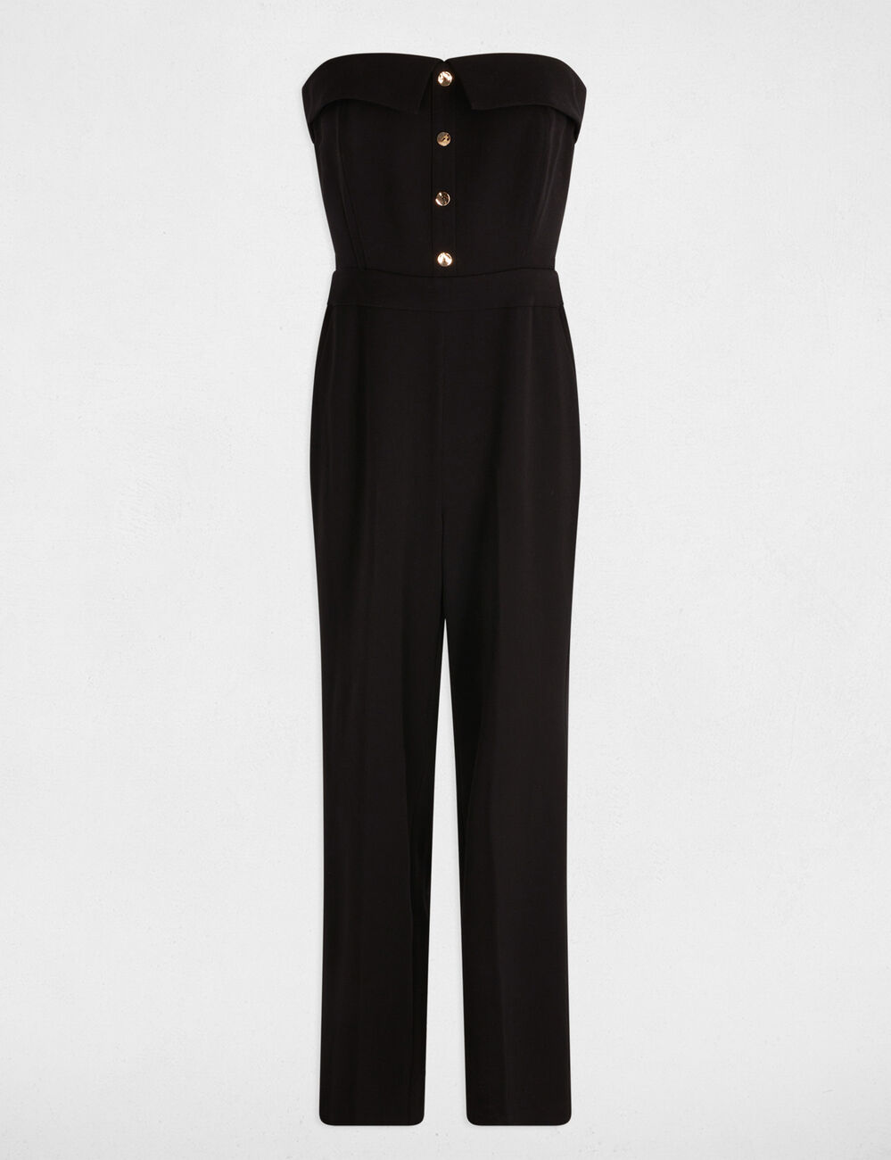 Lange jumpsuit met bustier kraag zwart vrouw