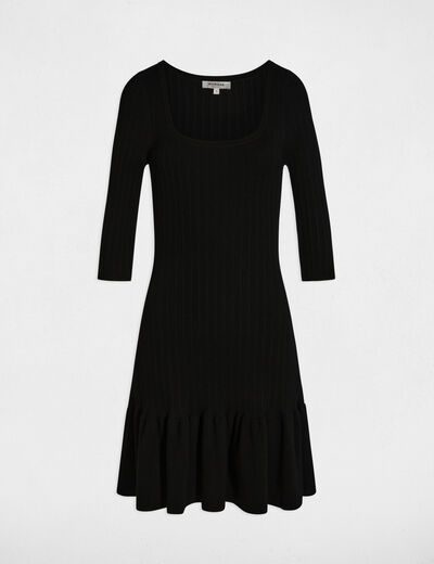 Robe tricot manches 3/4 noir femme