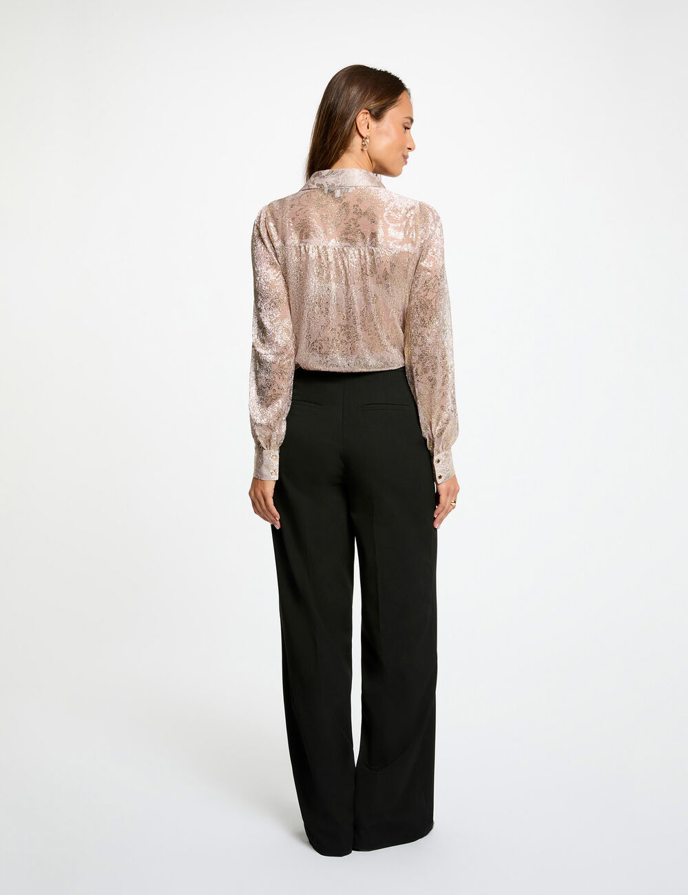 Chemise col à revers jaune or femme