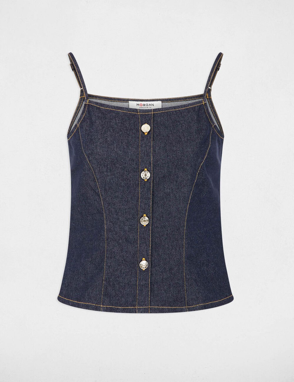 Top ajust&eacute; en jean denim brut femme