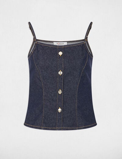 Top ajust&eacute; en jean denim brut femme