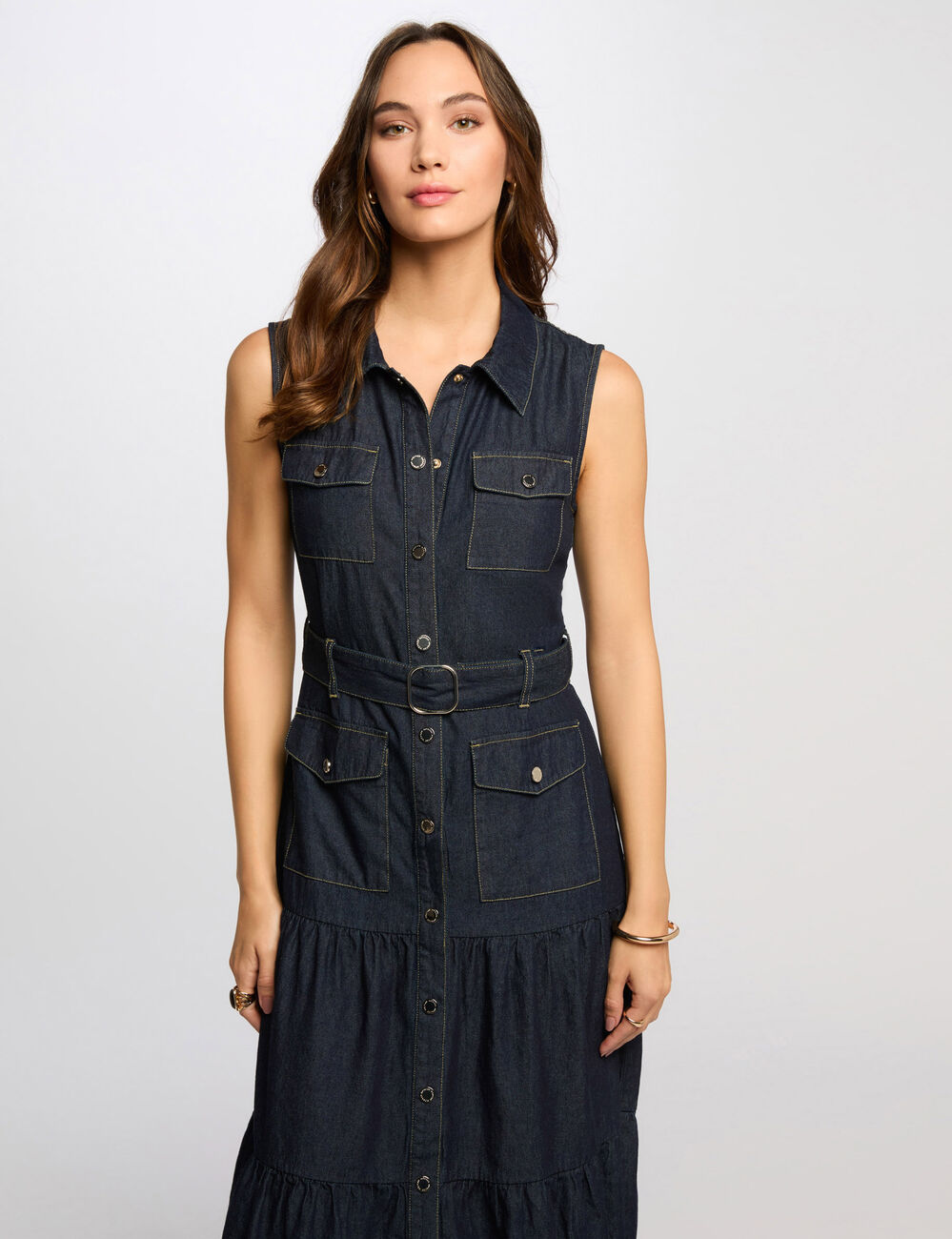Robe longue droite en jean denim brut femme