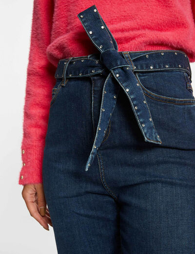 Regular jeans met hoge taille en riem jean stone vrouw