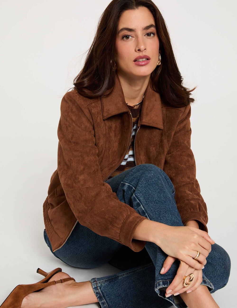 Blouson su&eacute;dine marron cognac femme
