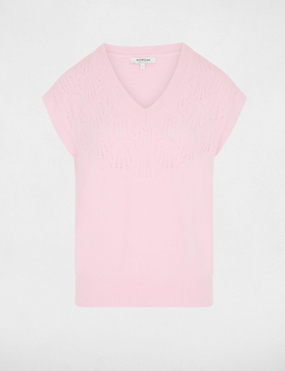 Pull sans manches ajouré rose femme