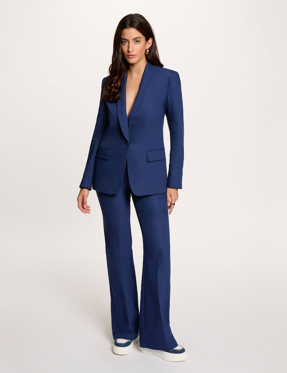 Pantalon flare &agrave; pinces bleu marine femme