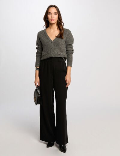 Wijde broek met plooien zwart vrouw