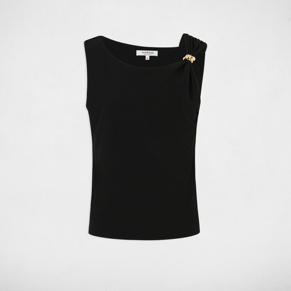 Asymmetrisch T-shirt met sieraad zwart vrouw