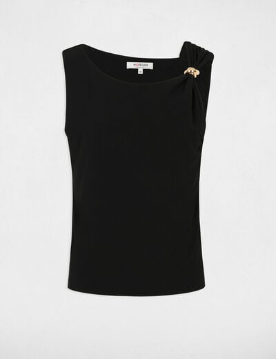 Asymmetrisch T-shirt met sieraad zwart vrouw