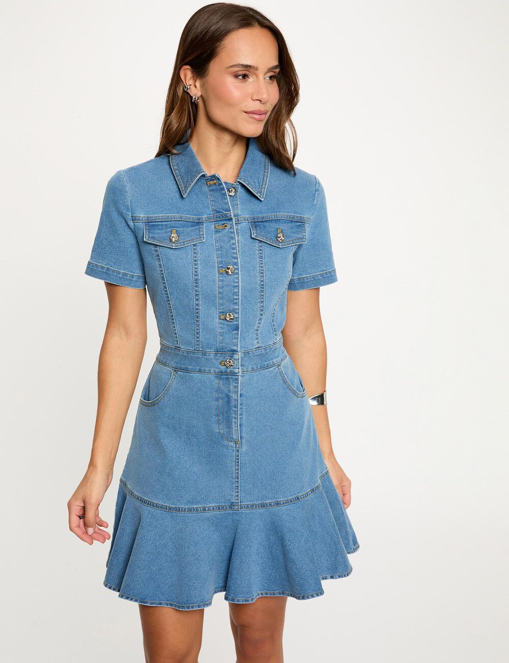 Robe courte ajust&eacute;e denim stone femme