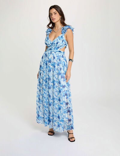 Lange bloemenjurk marineblauw vrouw