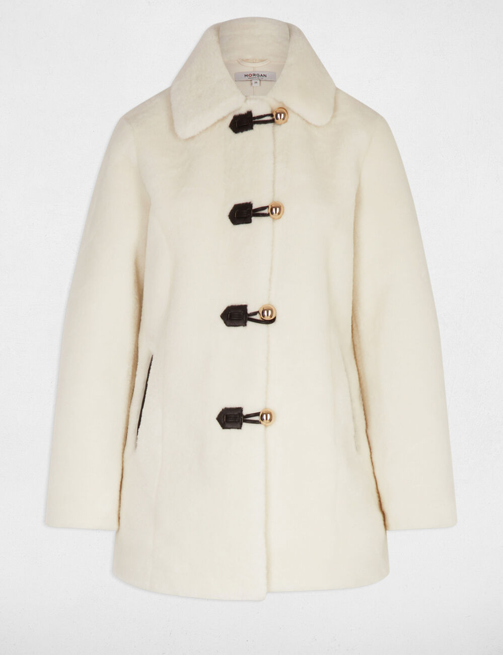 Manteau court fausse fourrure ivoire femme