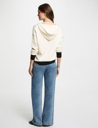 Pull col en V à capuche blanc femme