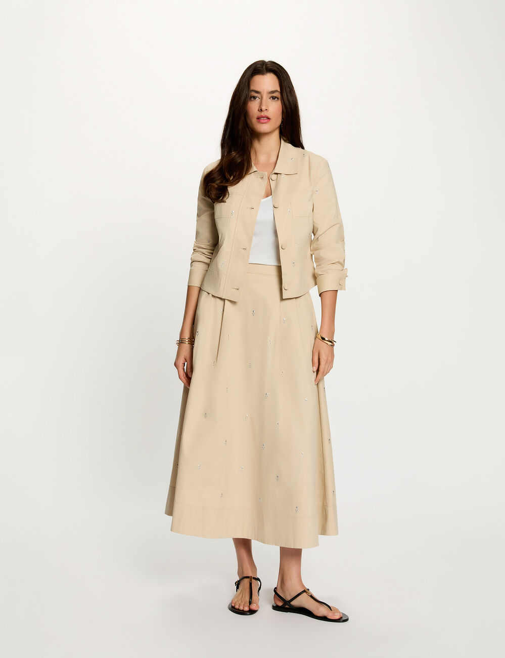 Veste cropped clout&eacute;e beige femme