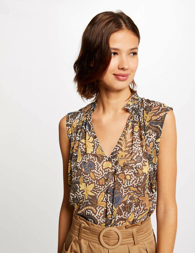 Mouwloze blouse met plantenprint meerkleurig vrouw