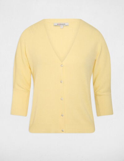 Vest met V-hals en lange mouwen lichtgeel vrouw