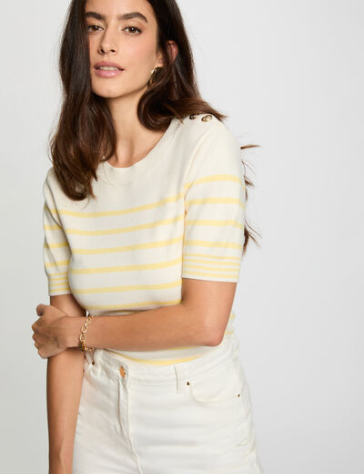 Pull manches courtes rayé ivoire femme