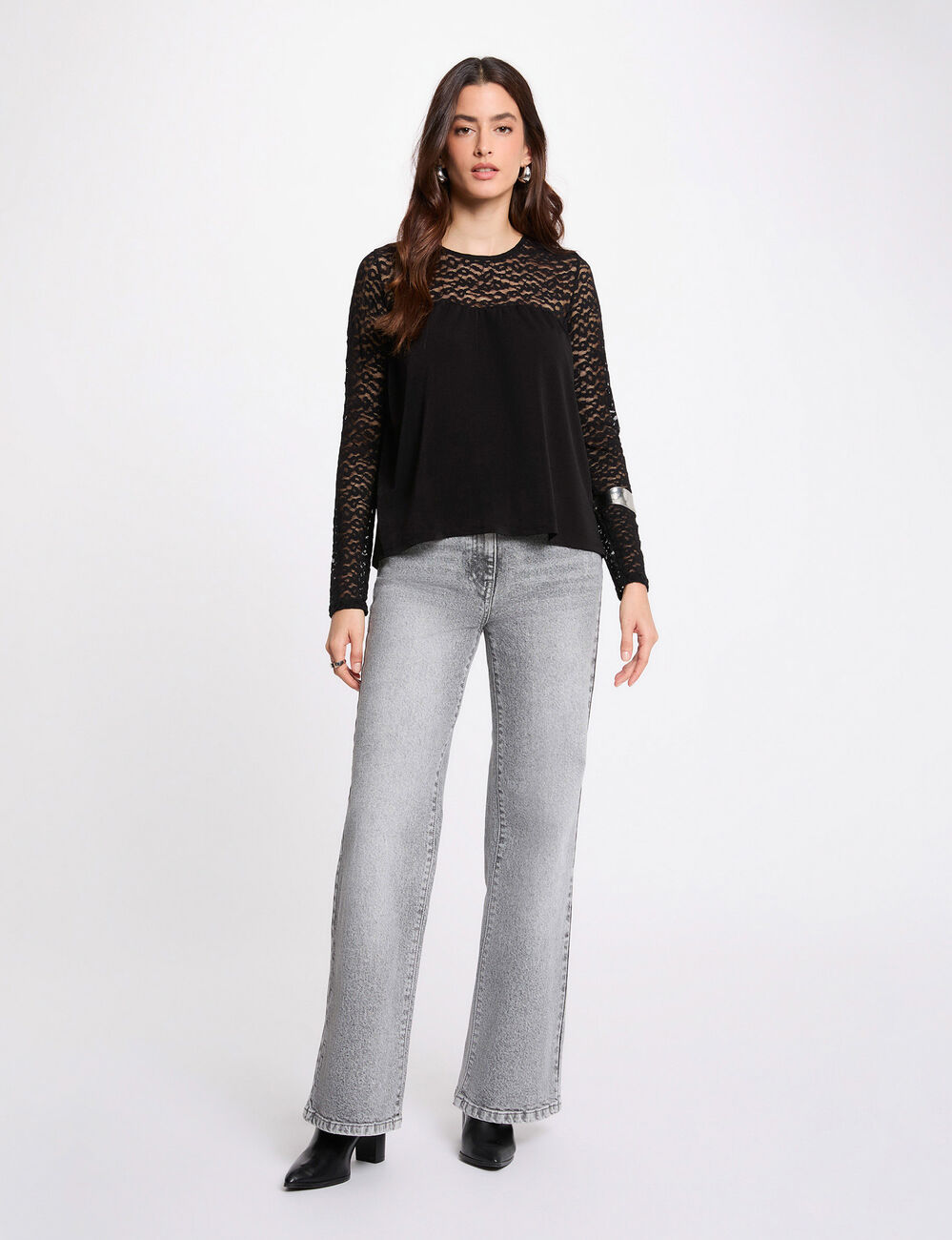 T-shirt kant lange mouwen zwart vrouw