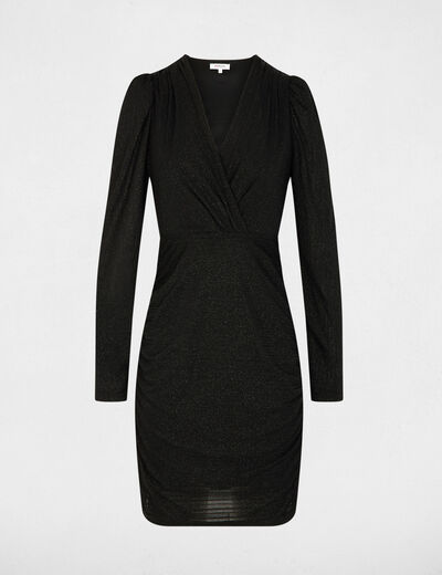 Robe courte ajustée drapée noir femme