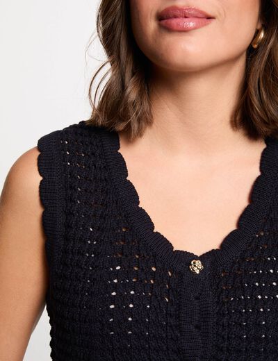 Gilet ajouré sans manches bleu marine femme