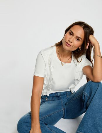 T-shirt met ruches helder wit vrouw