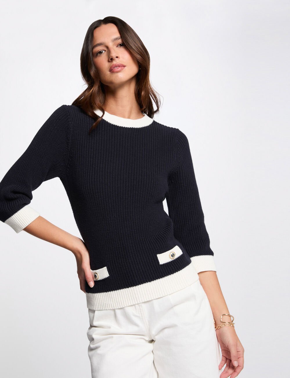 Trui met lange mouwen marineblauw vrouw