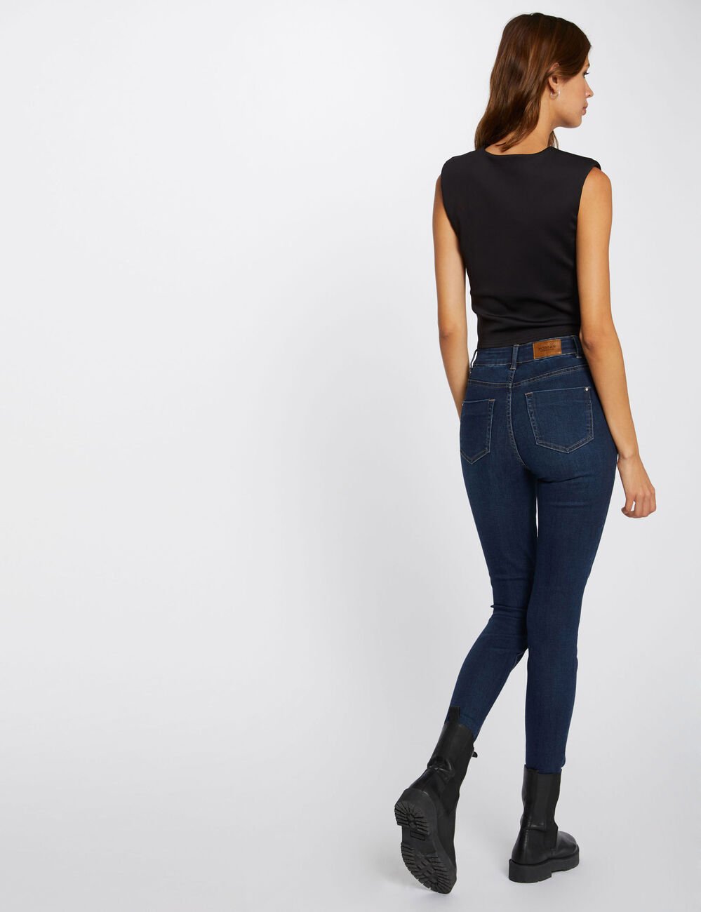 Jeans slim taille haute 7/8&egrave;me jean brut femme