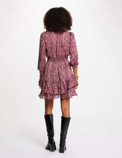 Robe courte col v multicolore femme