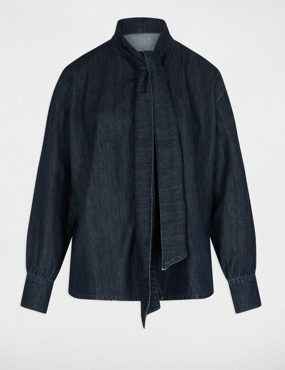 Spijkerblouse met lavallière ruw denim vrouw