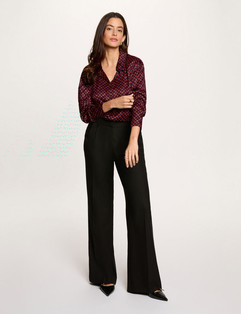 Pantalon large &agrave; pinces noir femme