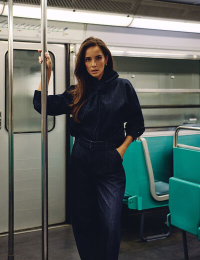 Chemise jean lavallière denim brut femme