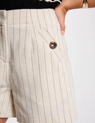 Short taille haute rayé beige femme