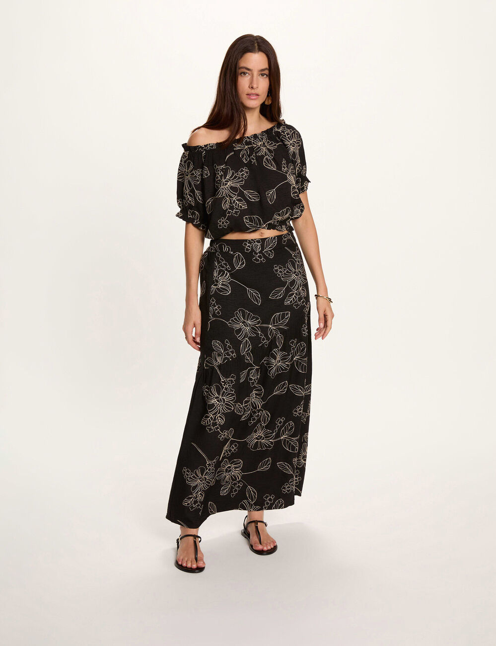 Jupe longue taille haute noir femme