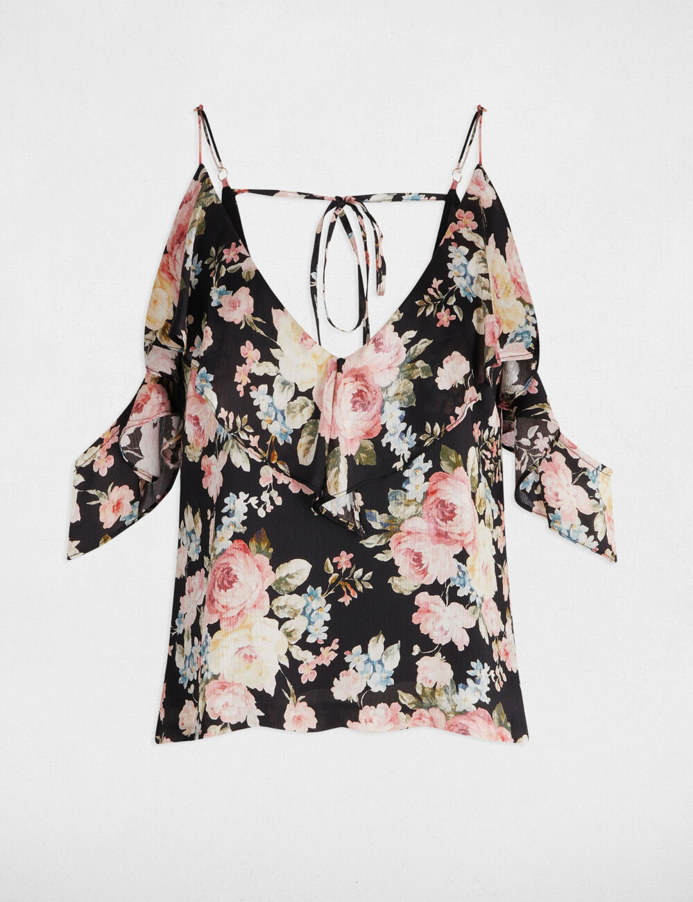Top imprimé volants multicolore femme