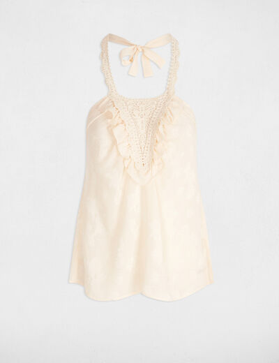 Top met kantdetail creme vrouw