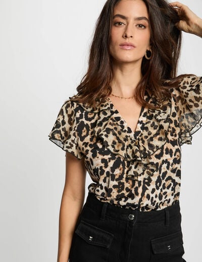 T-shirt voile col v multicolore femme