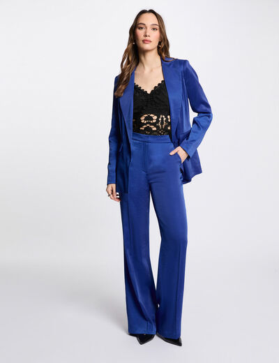 Pantalon droit fluide bleu electrique femme