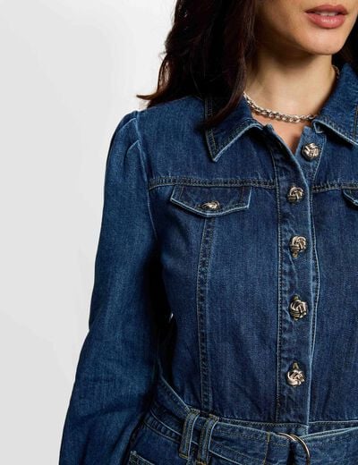 Lange aansluitende jurk ruw denim vrouw