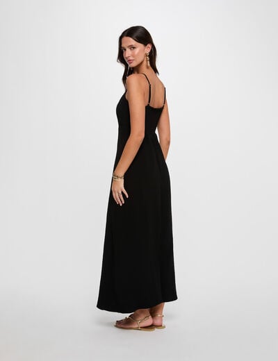 Robe longue col v noir femme